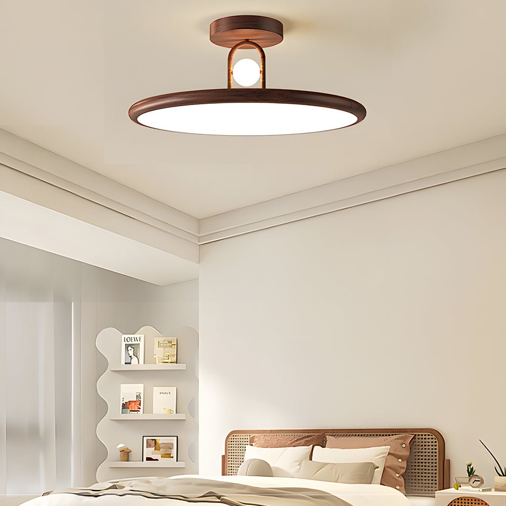Wood Grain Round Semi Flush Mount Ceiling Light 15.7x19.7 in | Rustic Ceiling Fixture | Modern Home Lighting | Energy-Saving LED Design