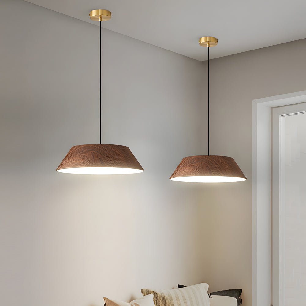 15.74-Inch Round Japanese Style LED Pendant Light – Modern Wood Fixture for Home Decor