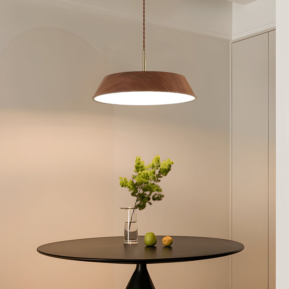 15.74-Inch Round Japanese Style LED Pendant Light – Modern Wood Fixture for Home Decor