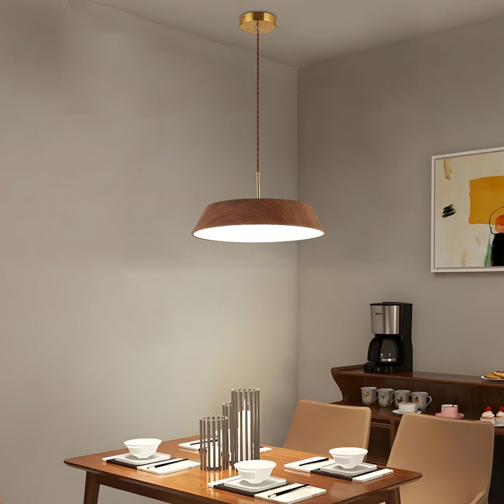 15.74-Inch Round Japanese Style LED Pendant Light – Modern Wood Fixture for Home Decor