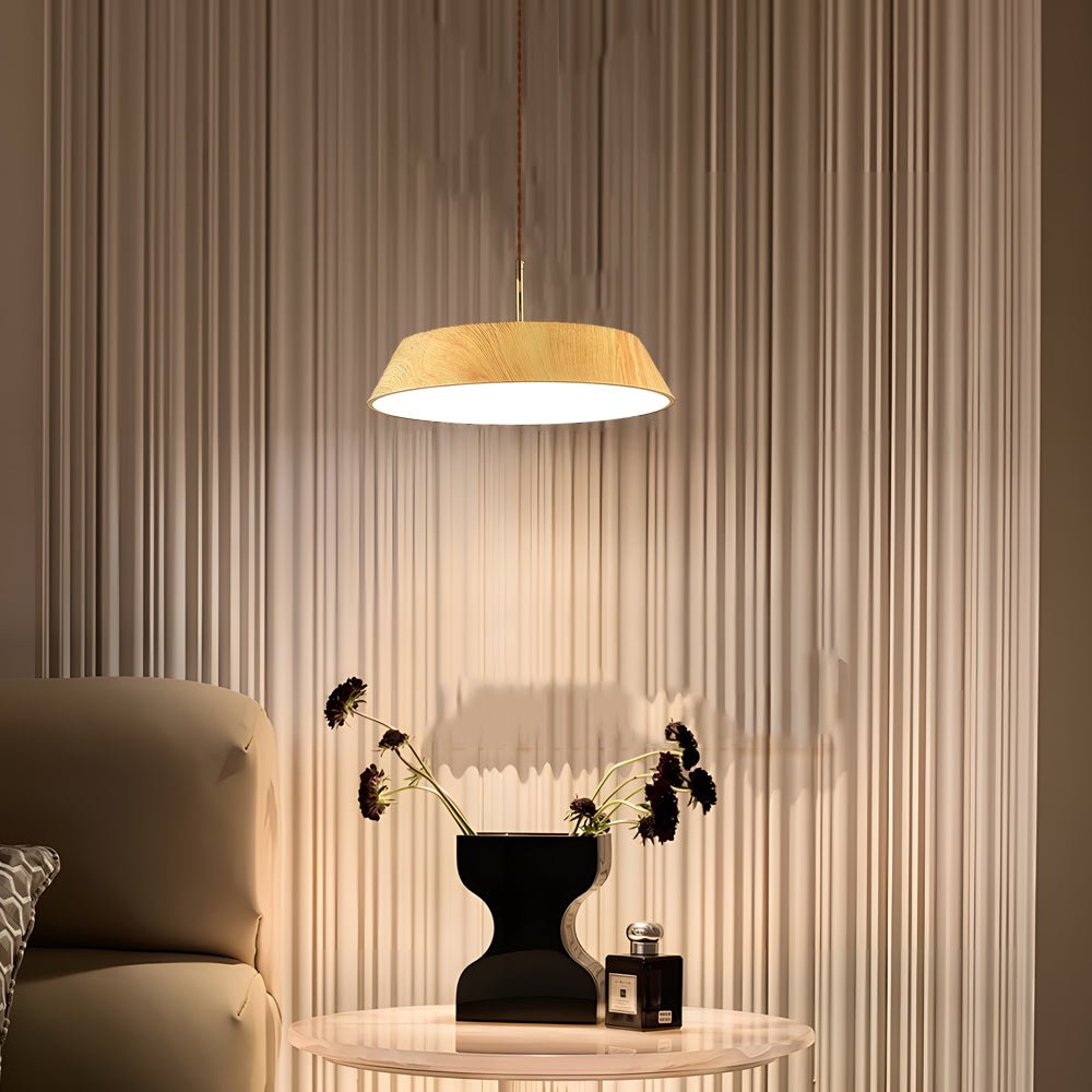 15.74-Inch Round Japanese Style LED Pendant Light – Modern Wood Fixture for Home Decor