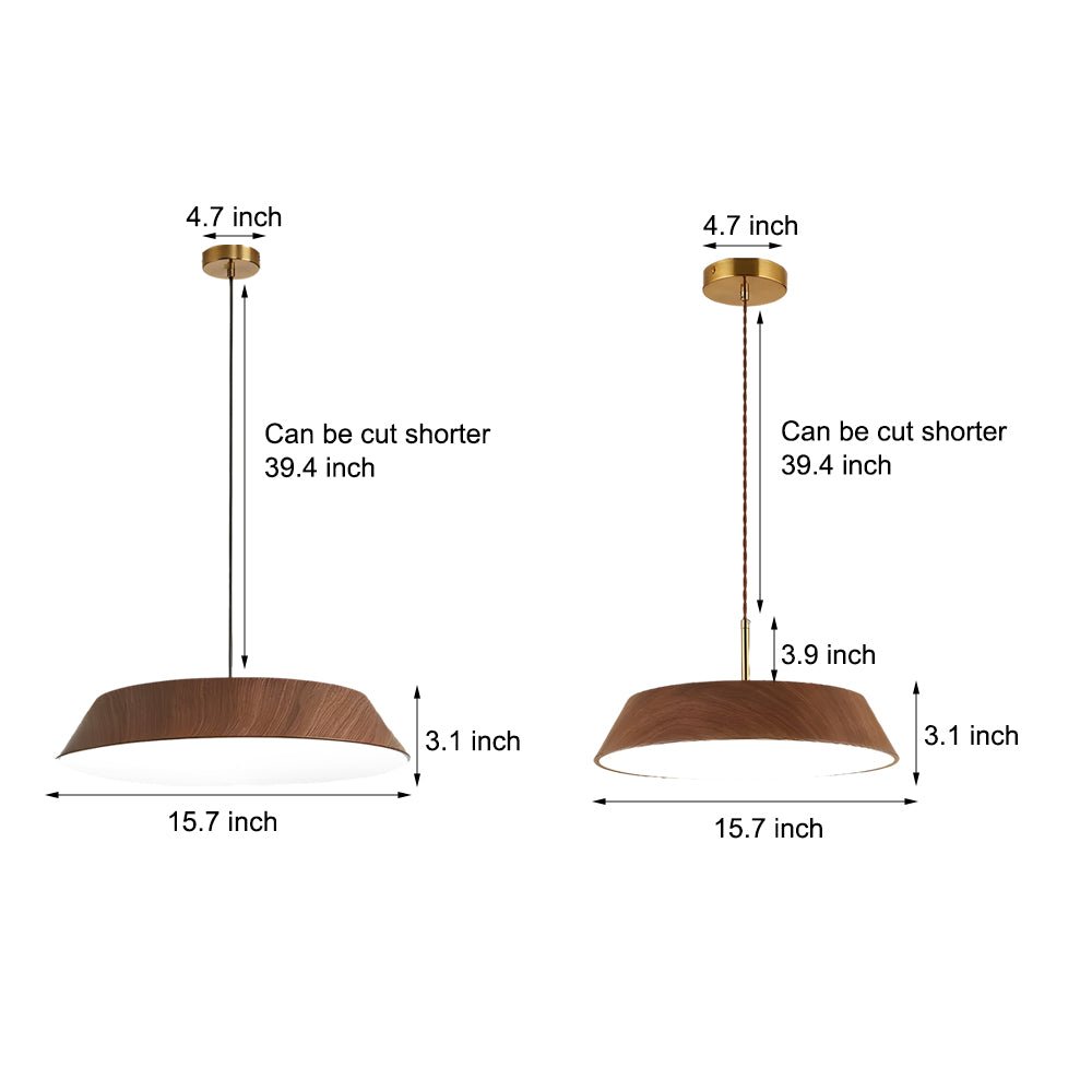 15.74-Inch Round Japanese Style LED Pendant Light – Modern Wood Fixture for Home Decor