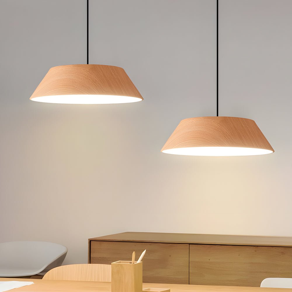 15.74-Inch Round Japanese Style LED Pendant Light – Modern Wood Fixture for Home Decor