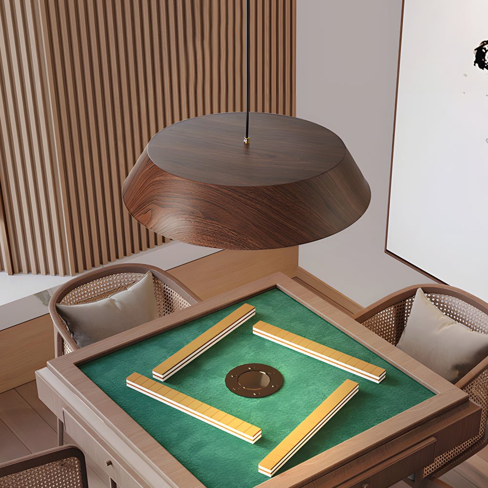 15.74-Inch Round Japanese Style LED Pendant Light – Modern Wood Fixture for Home Decor
