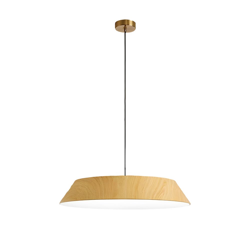 15.74-Inch Round Japanese Style LED Pendant Light – Modern Wood Fixture for Home Decor