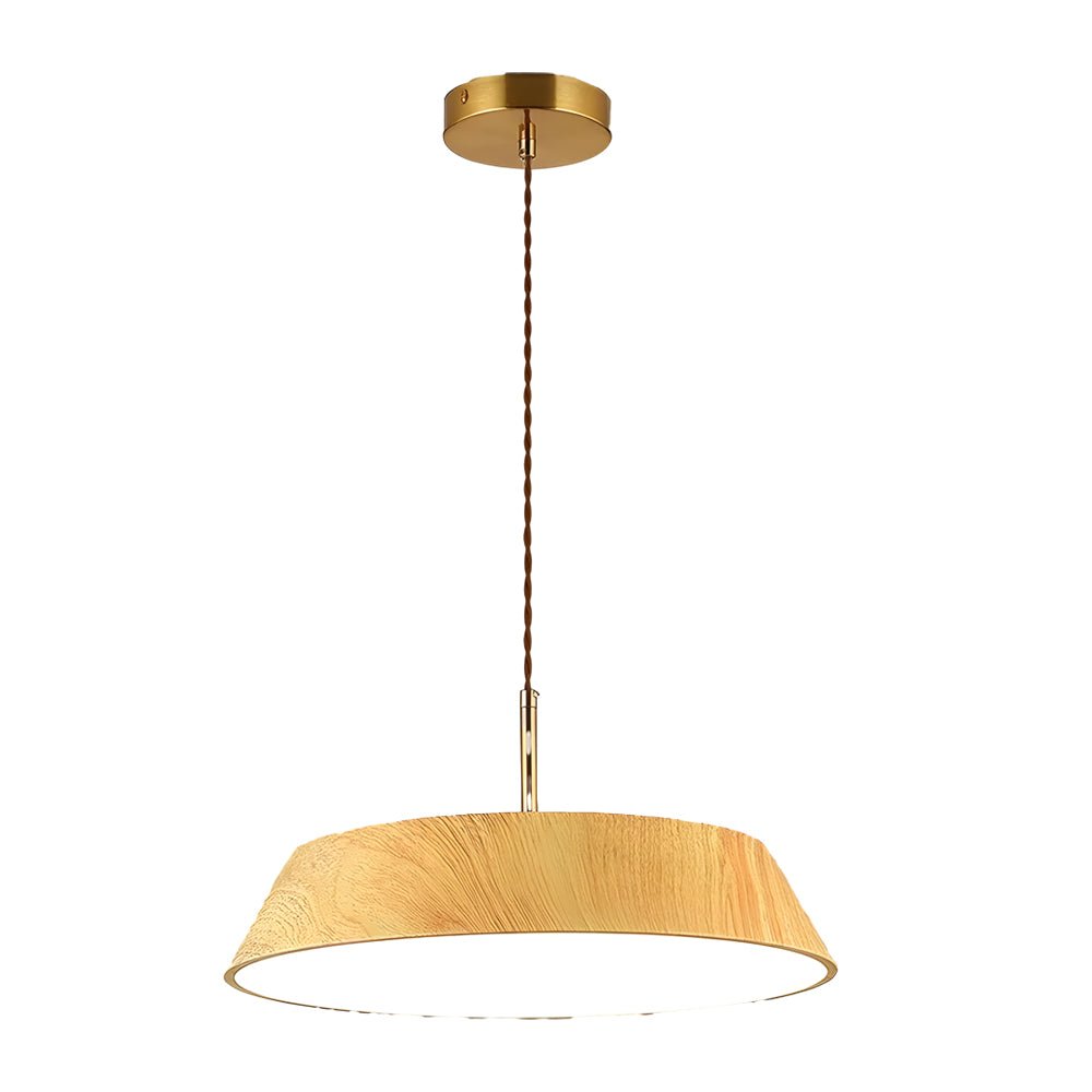 15.74-Inch Round Japanese Style LED Pendant Light – Modern Wood Fixture for Home Decor