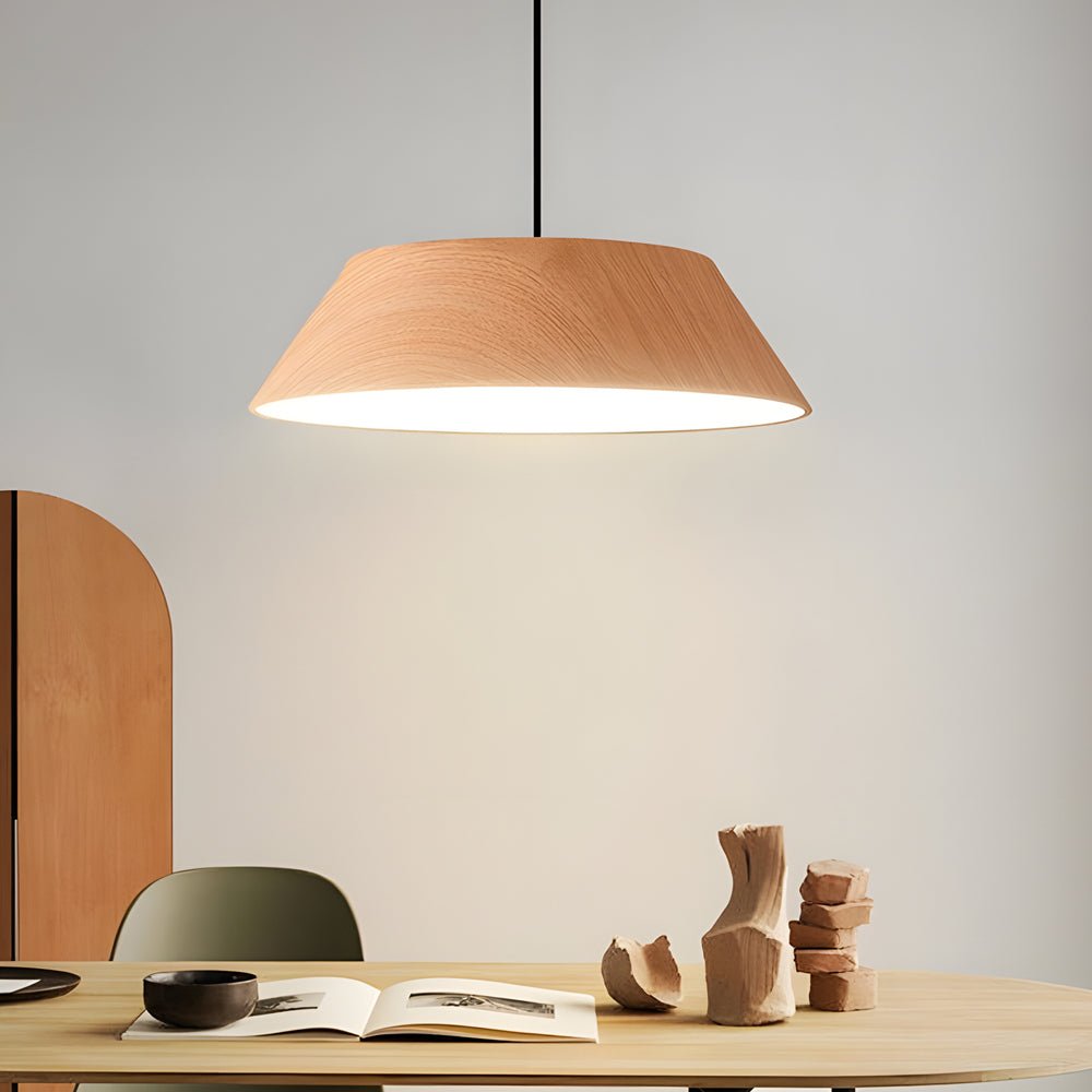 15.74-Inch Round Japanese Style LED Pendant Light – Modern Wood Fixture for Home Decor