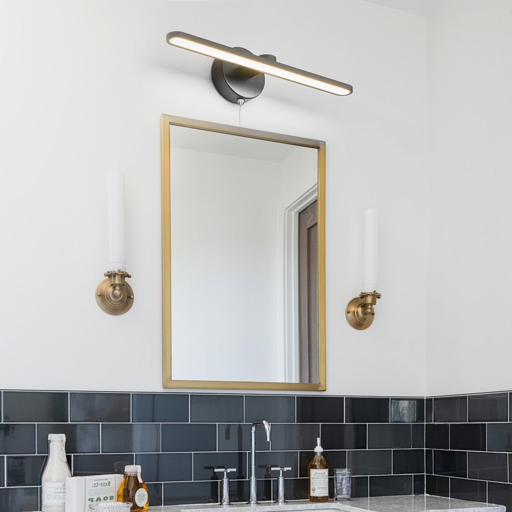 15.74'' Modern LED Linear Vanity Lights with Pull Rope Switch - Bathroom Lighting Fixture in Black and Bronze Finish, Stylish Wall Lighting for Bathrooms, Energy Efficient LED, Contemporary Design, Easy Installation, Bright Illumination, Elegant Home Deco