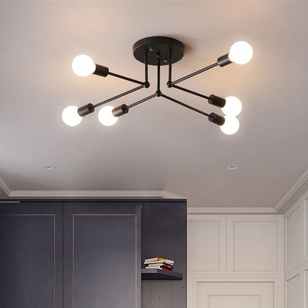 Industrial 6/8-Light Semi-Flush Mount Lighting Fixture