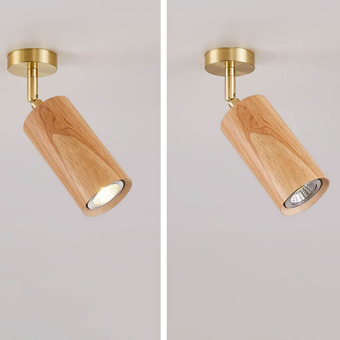 Modern Minimalist Walnut Wood LED Semi-Flush Mount Ceiling Light for Living Room