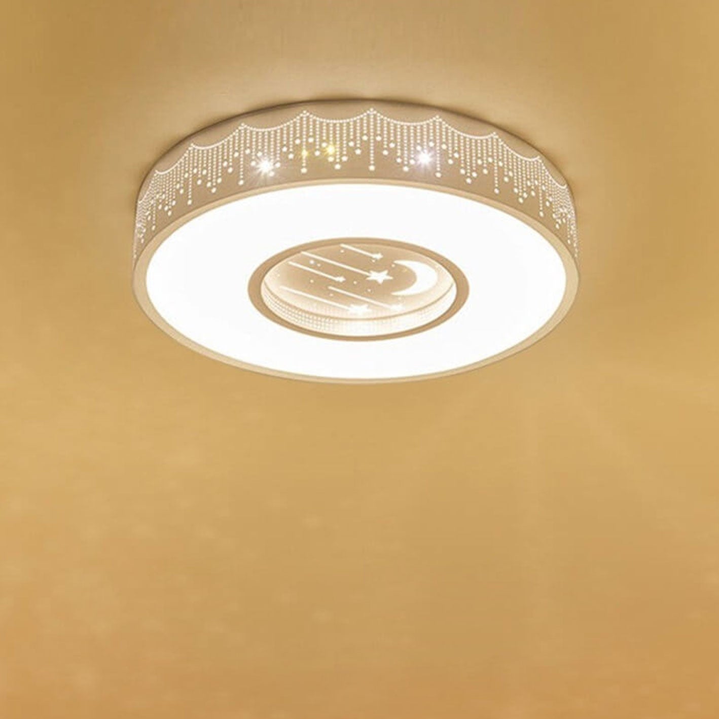 Modern Minimalist Starry Sky Round LED Flush Mount Ceiling Light for Kids Bedroom, Nursery, Playroom, Energy Efficient Kids Lighting, Decorative Star Pattern Ceiling Fixture, Adjustable Brightness, Easy Installation, Soft Warm Light for Child’s Space