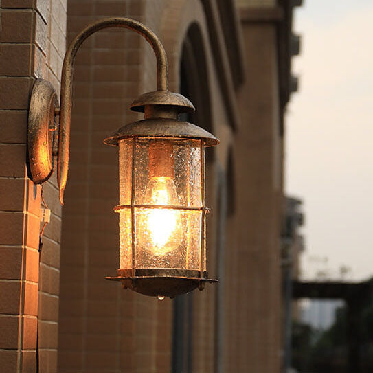 European Vintage Waterproof Iron Glass Wall Sconce Lamp - 1-Light Outdoor Fixture