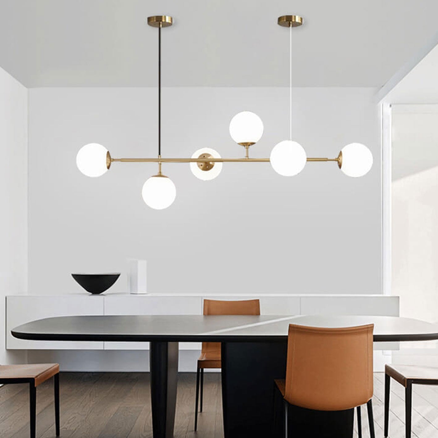 Modern Minimalist Round Globe 6-Light Chandelier - Glass Island Light Fixture