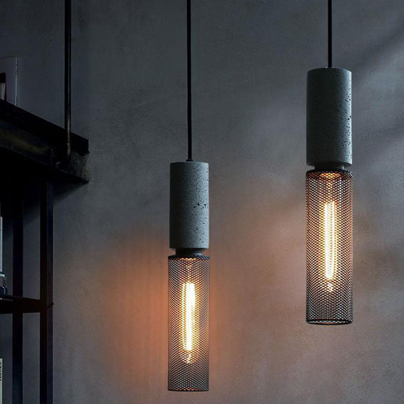 Contemporary Industrial Tapered Cement & Iron Pendant Light - 1-Light for Living Room