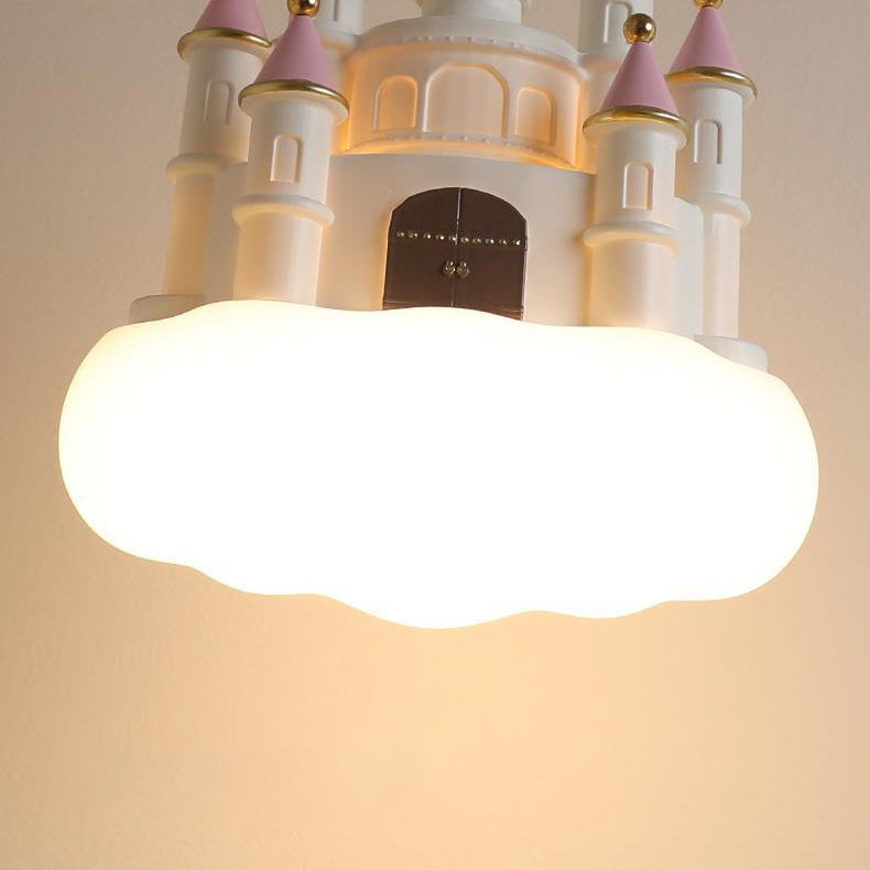 Contemporary Nordic Kids Resin PVC PE Castle 1-Light Pendant Light for Bedroom, Children's Room Lighting, Playroom Decorative Lamp, Nordic Style Ceiling Lamp, Creative Kids Castle Pendant Fixture, Colorful Bedroom Lighting for Boys and Girls, Stylish Home