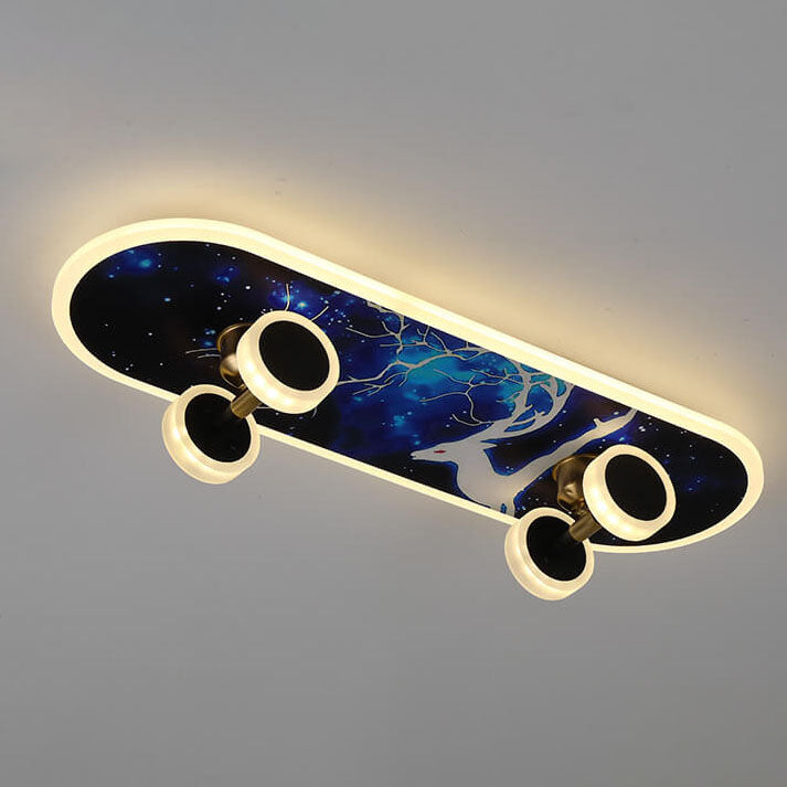 Creative Cartoon Skateboard Acrylic LED Kids Flush Mount Ceiling Light for Boys and Girls Room, Unique Cartoon Design, Bright LED Lighting, Fun Skateboard Theme, Nursery Decor, Child's Bedroom Lighting, Playroom Ceiling Fixture, Modern Light Fixture, Ener