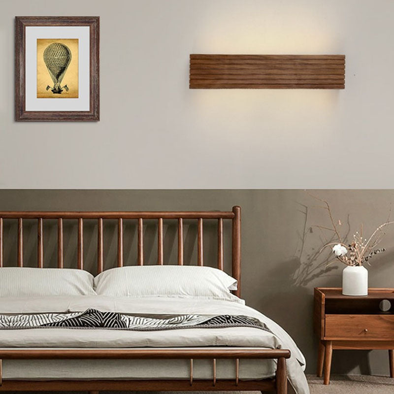 Traditional Chinese Striped Wood LED Vanity Mirror Sconce Lamp for Bathroom