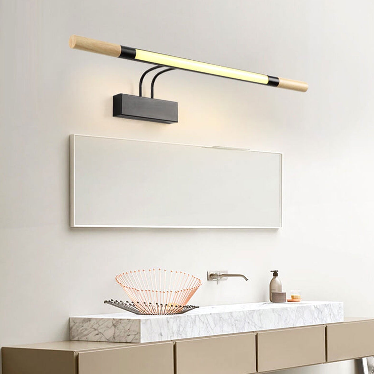 Nordic Solid Wood LED Curved Arm Vanity Light Wall Sconce