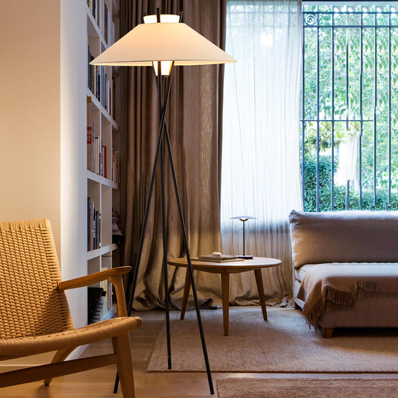 Contemporary Semi-Tapered Fabric Shade Iron Tripod Floor Lamp for Study