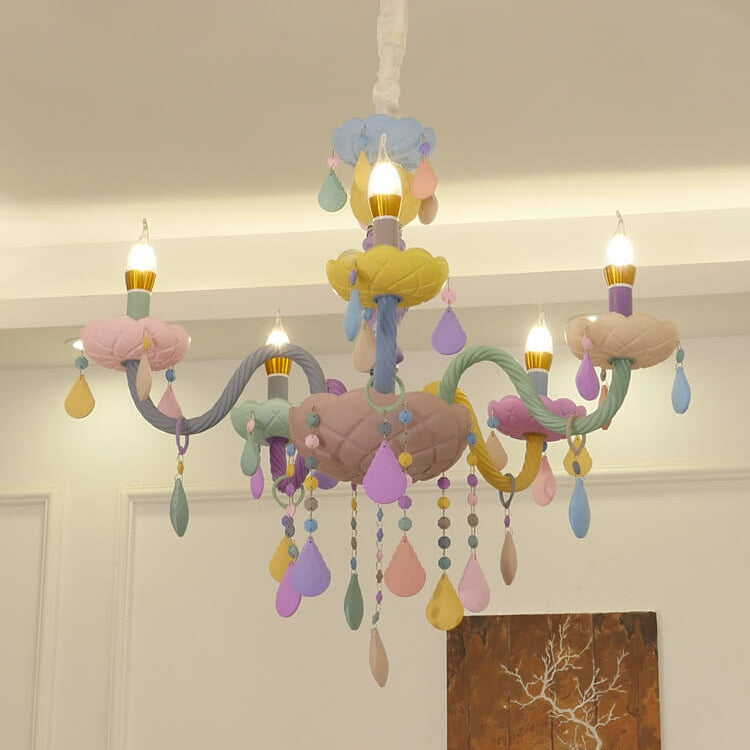 Modern Princess Macaroon Crystal Chandelier - 5/6/8/10/12/15 Light Options, Elegant Candelabra Design, Kids Room Decor, Stunning Glass Accents