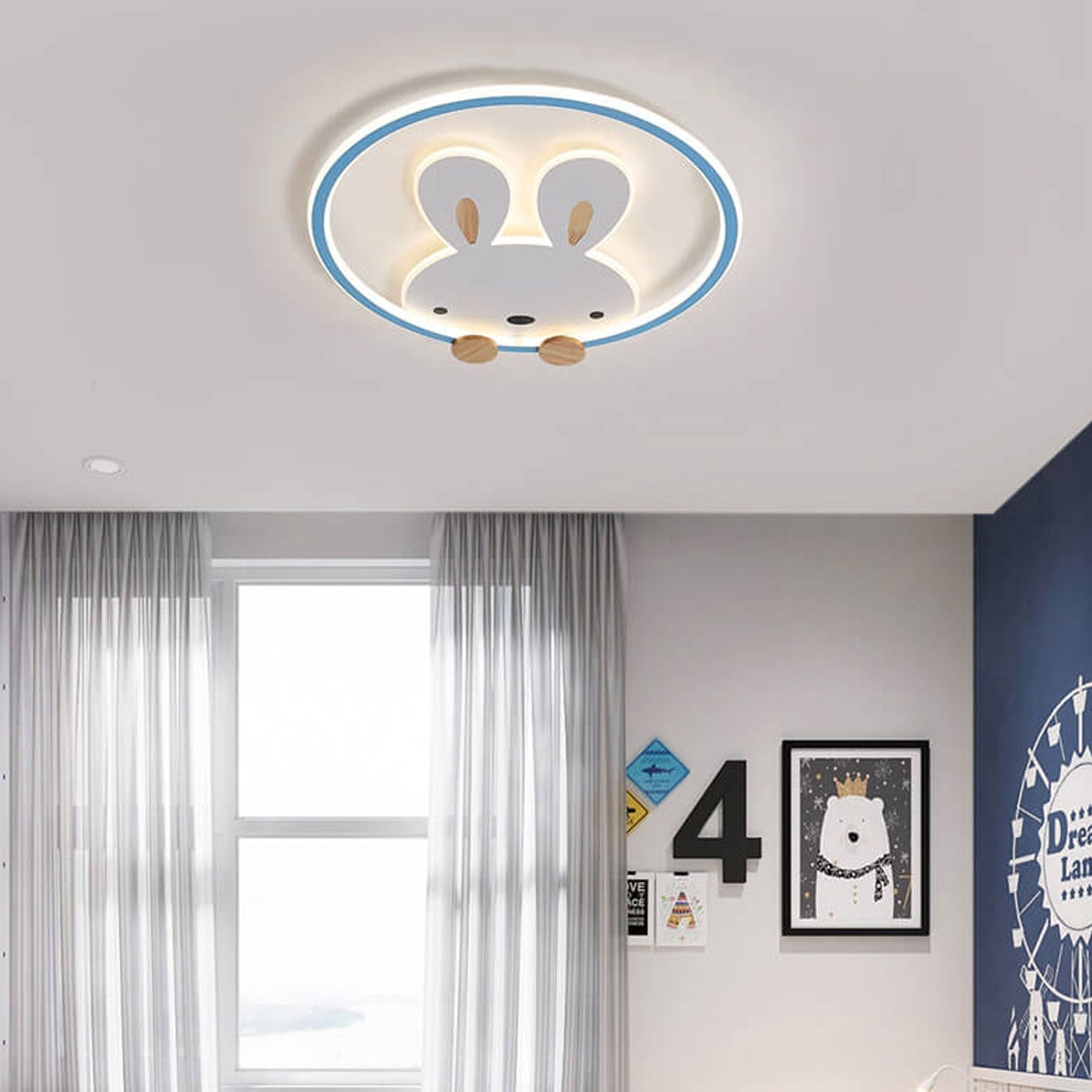 Childlike Modern Cartoon Rabbit LED Flush Mount Light Ceiling Fixture Cute Bunny Design for Kids Room Nursery Playroom Aesthetic Lighting Decor Kids Bedroom Illumination Creative Playful Home Lighting Children's Room Ceiling Light