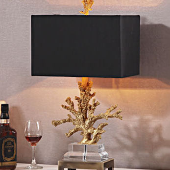 Modern Art Deco Linen Resin Crystal Coral Base 1-Light Table Lamp for Bedroom, Elegant Nightstand Lighting, Contemporary Home Decor, Decorative Bedroom Lighting, Unique Table Lamp Design, Stylish Coral Accent Light, Chic Bedroom Lighting Solution, Art Dec