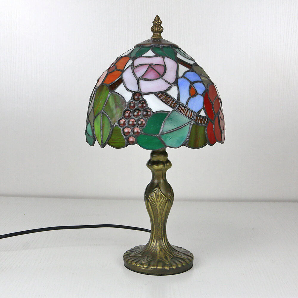 Vintage Tiffany Animal Flower Stained Glass Dome 1-Light Table Lamp