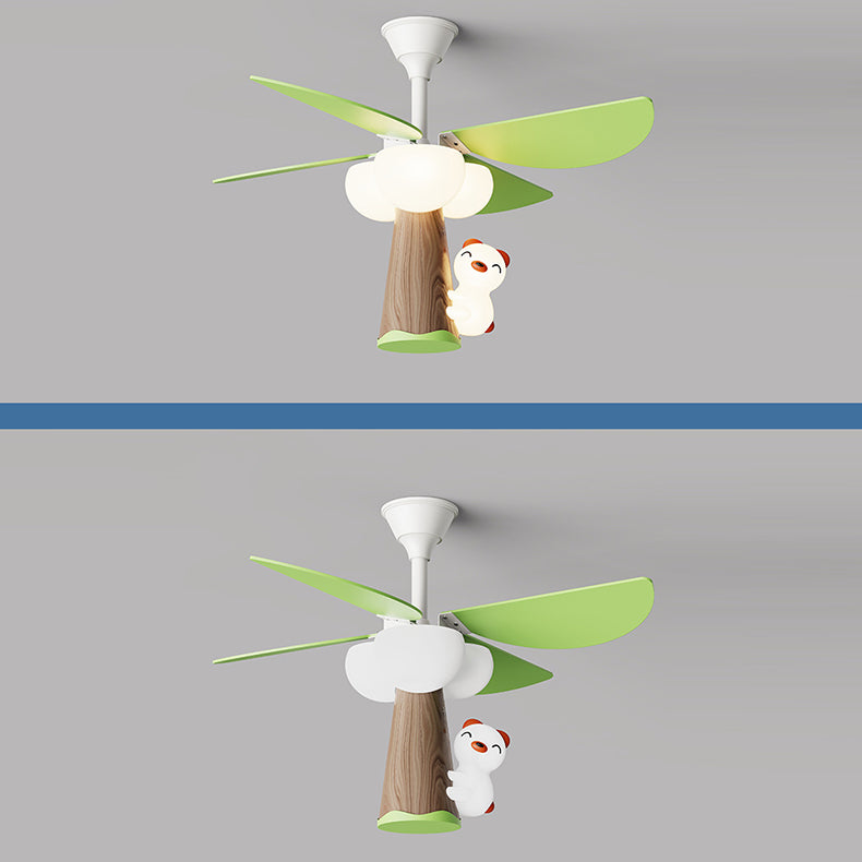 Contemporary Kids PVC Iron Wood Tree Bear LED Ceiling Fan Light