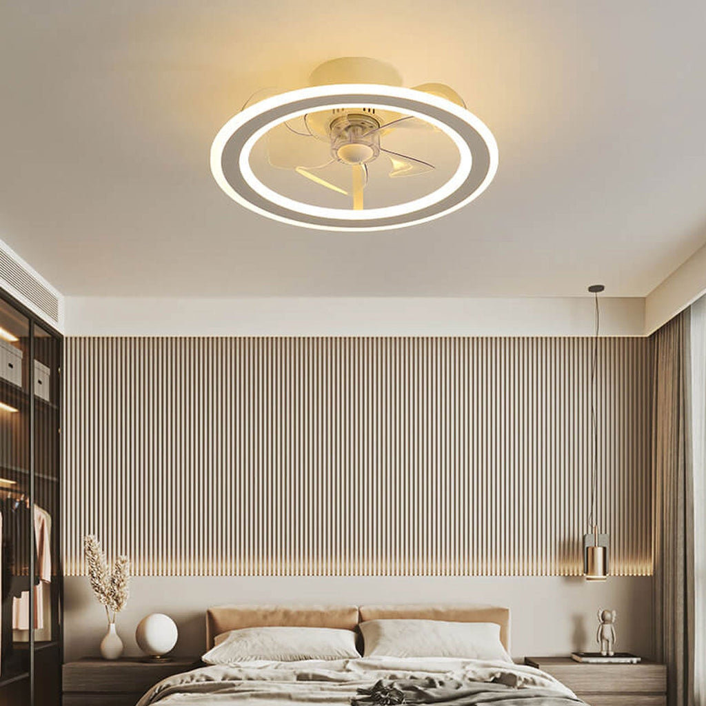 Nordic Creative Round LED Semi-Flush Mount Ceiling Fan Light Fixture