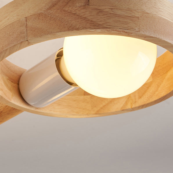 Contemporary Nordic 3/5 Light Rotatable Semi-Flush Mount Ceiling Light - Rubber Wood Design for Living Room