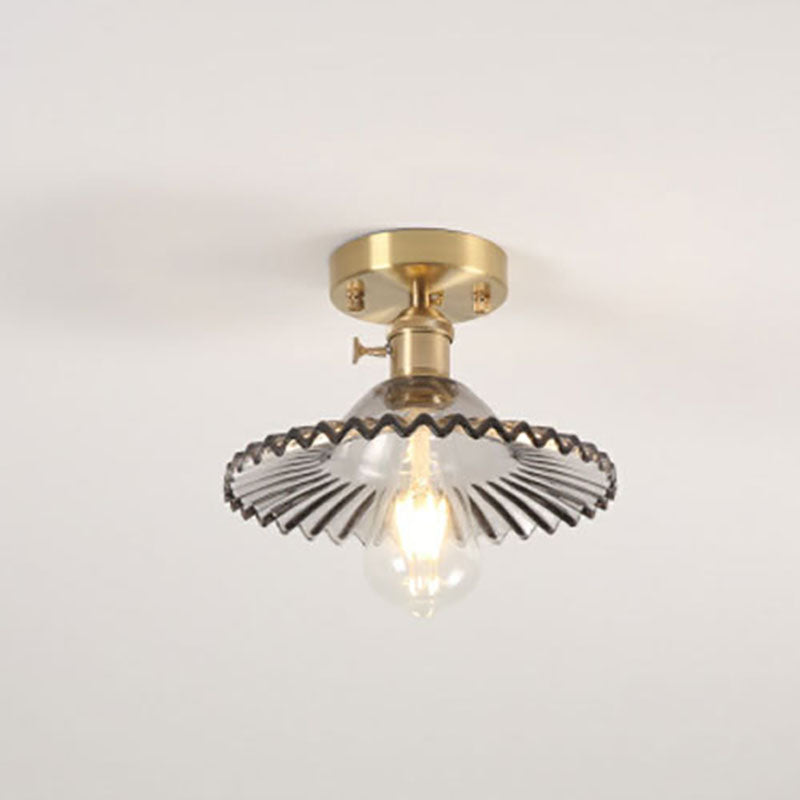 Vintage Glass Iron Lotus Semi-Flush Mount Ceiling Light