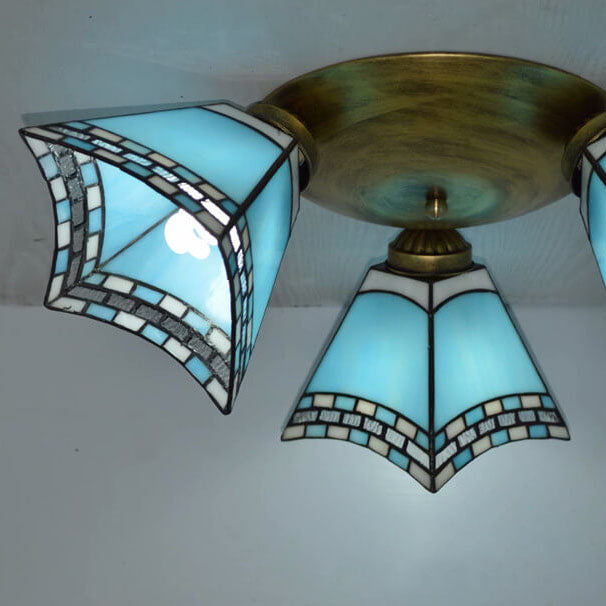 Tiffany Style Stained Glass 3-Light Semi-Flush Mount Light Fixture