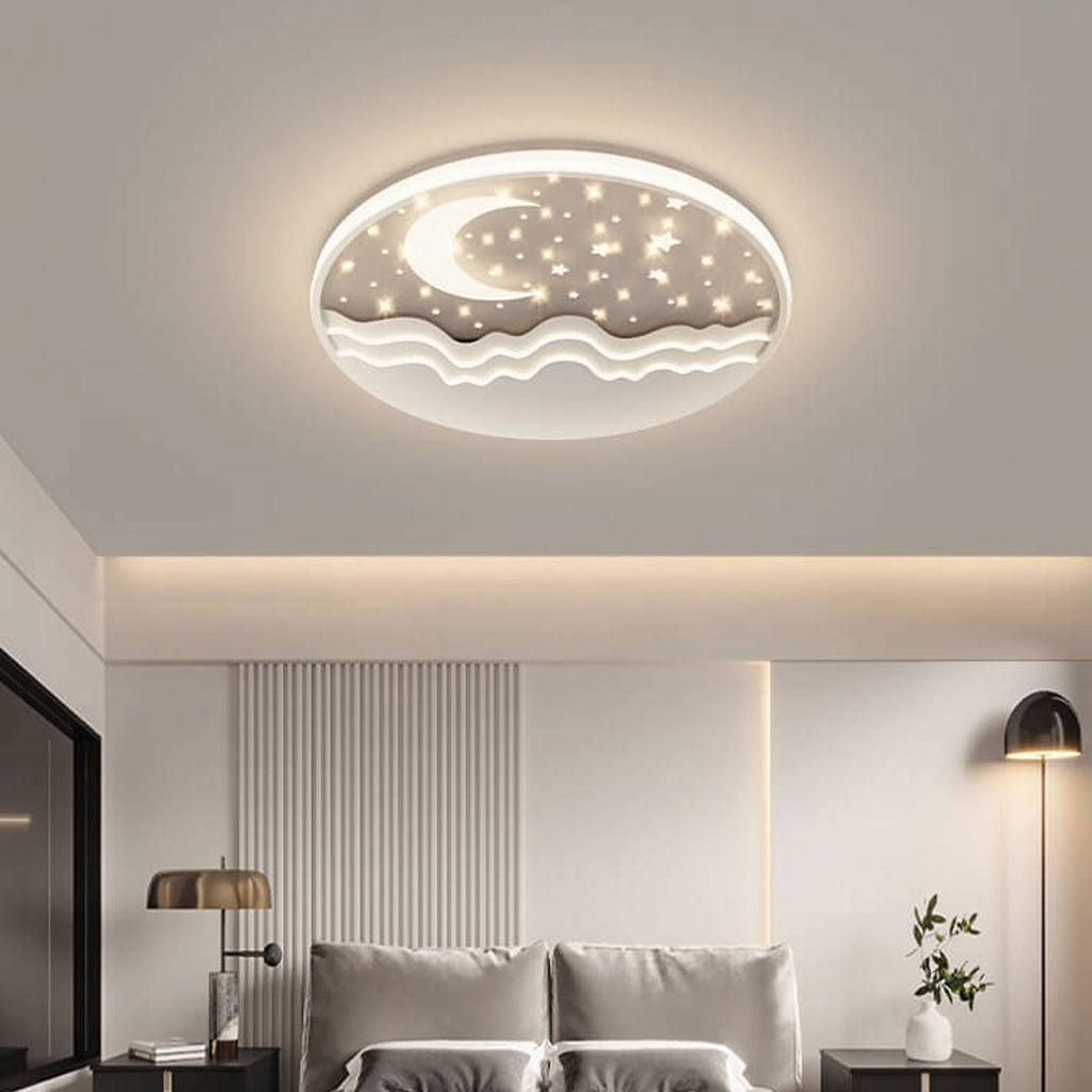 Nordic Aluminum LED Flush Mount Ceiling Light – Round Star Moon Design - Modern Home Lighting
