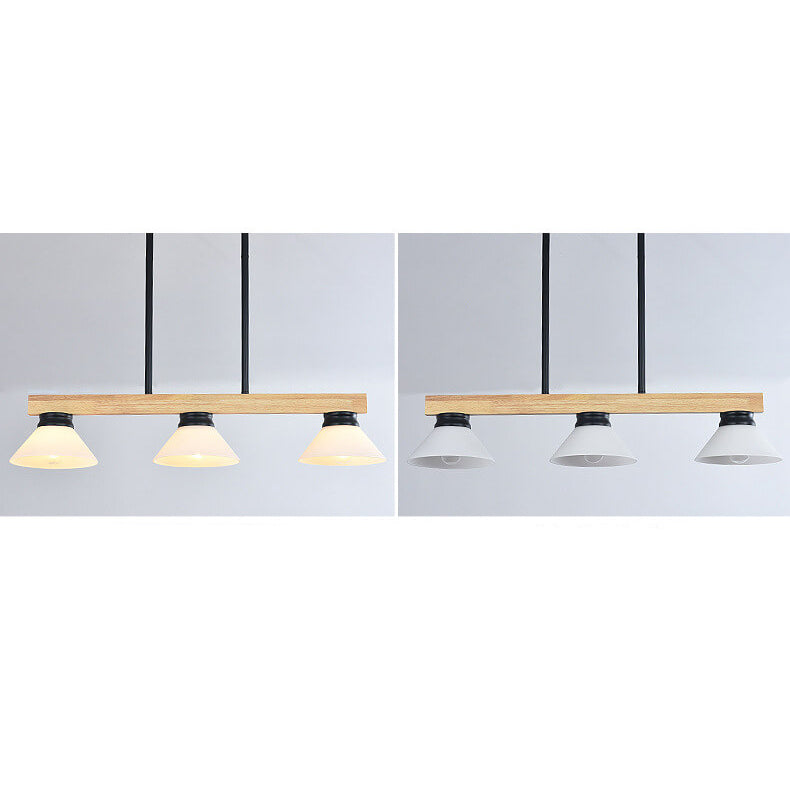 Nordic Solid Wood Cone Glass Shade 3/4 Light Island Chandelier