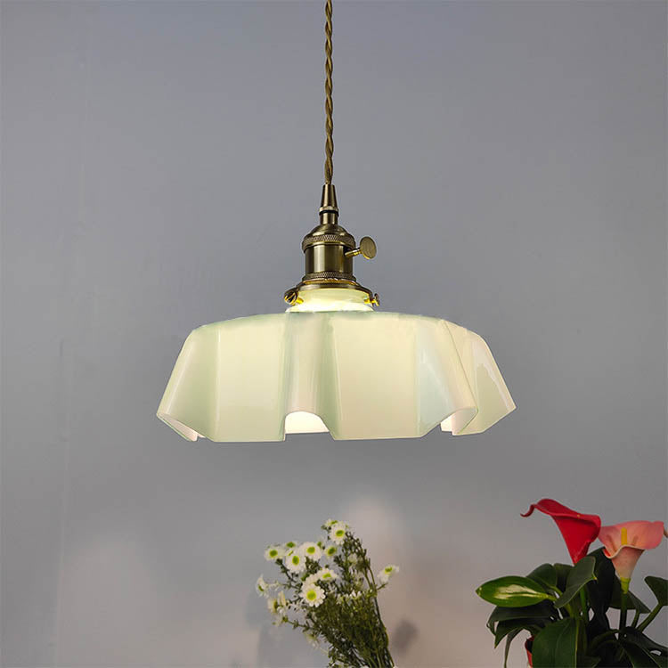 Traditional Japanese Cream Petal Glass Iron Pendant Light for Dining Room