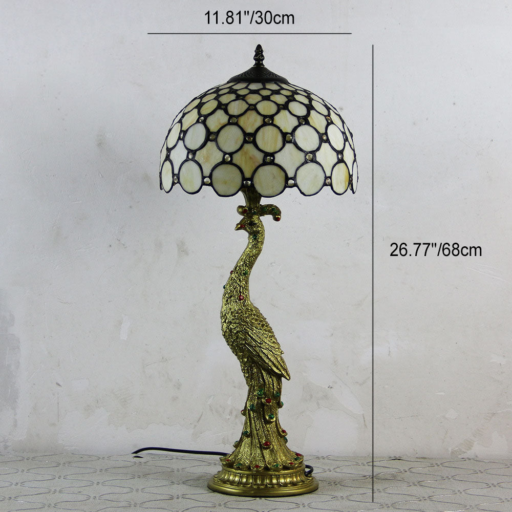 Tiffany Peacock Gem Glass Resin Table Lamp - 1-Light for Living Room & Bedroom