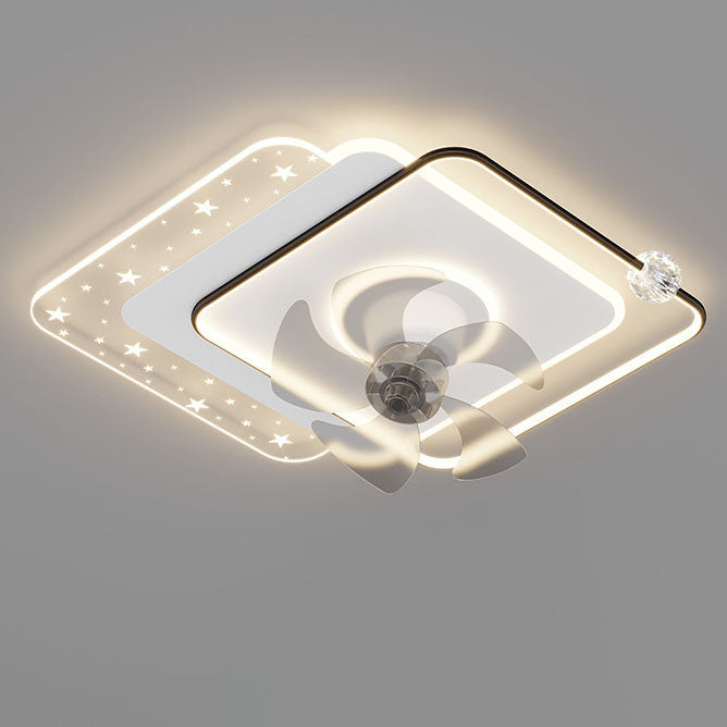 Contemporary Iron Acrylic LED Round Square Ceiling Fan Light for Bedroom
