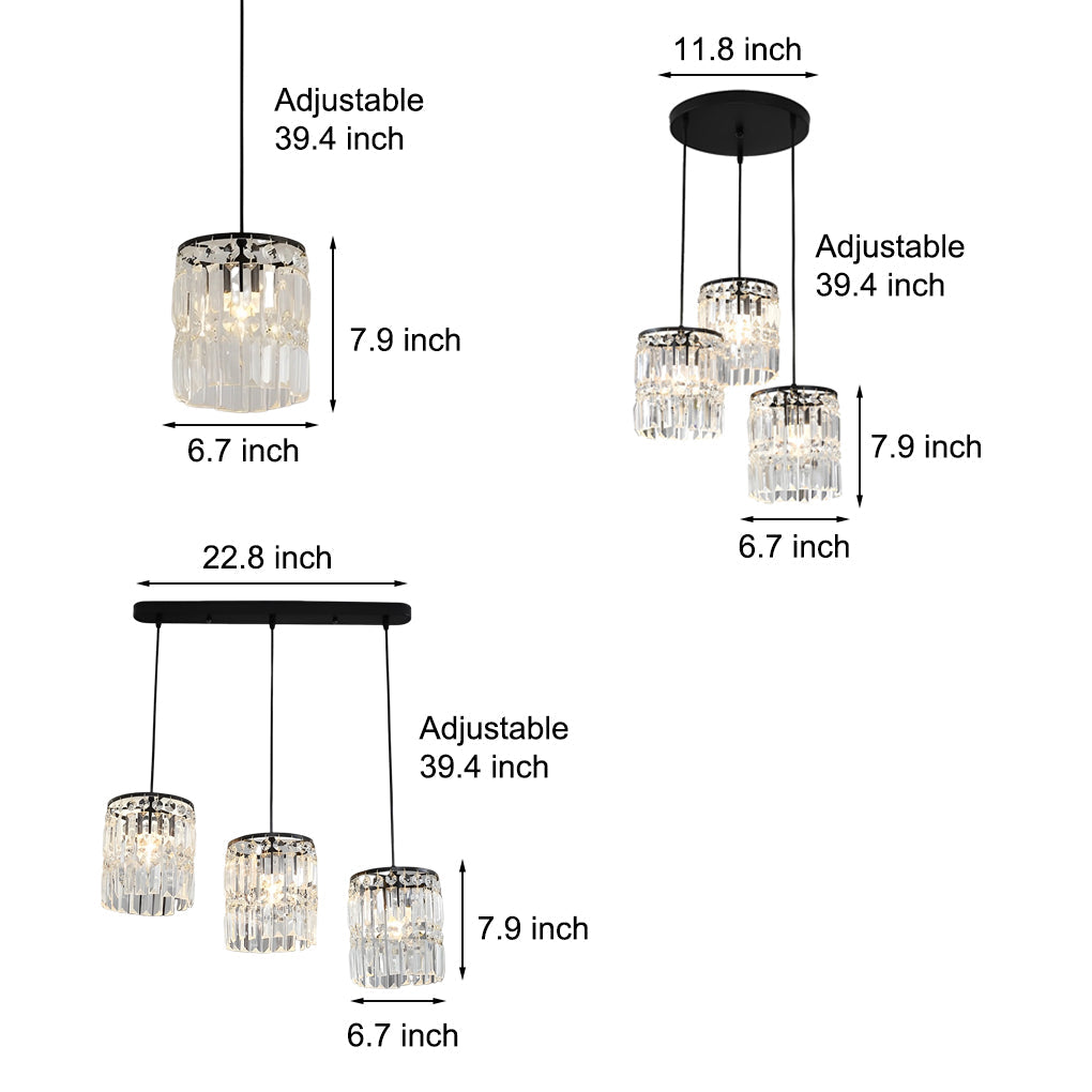 Cylindrical Dimming Nordic Pendant Light - 3-Step Crystal Shade Fixture