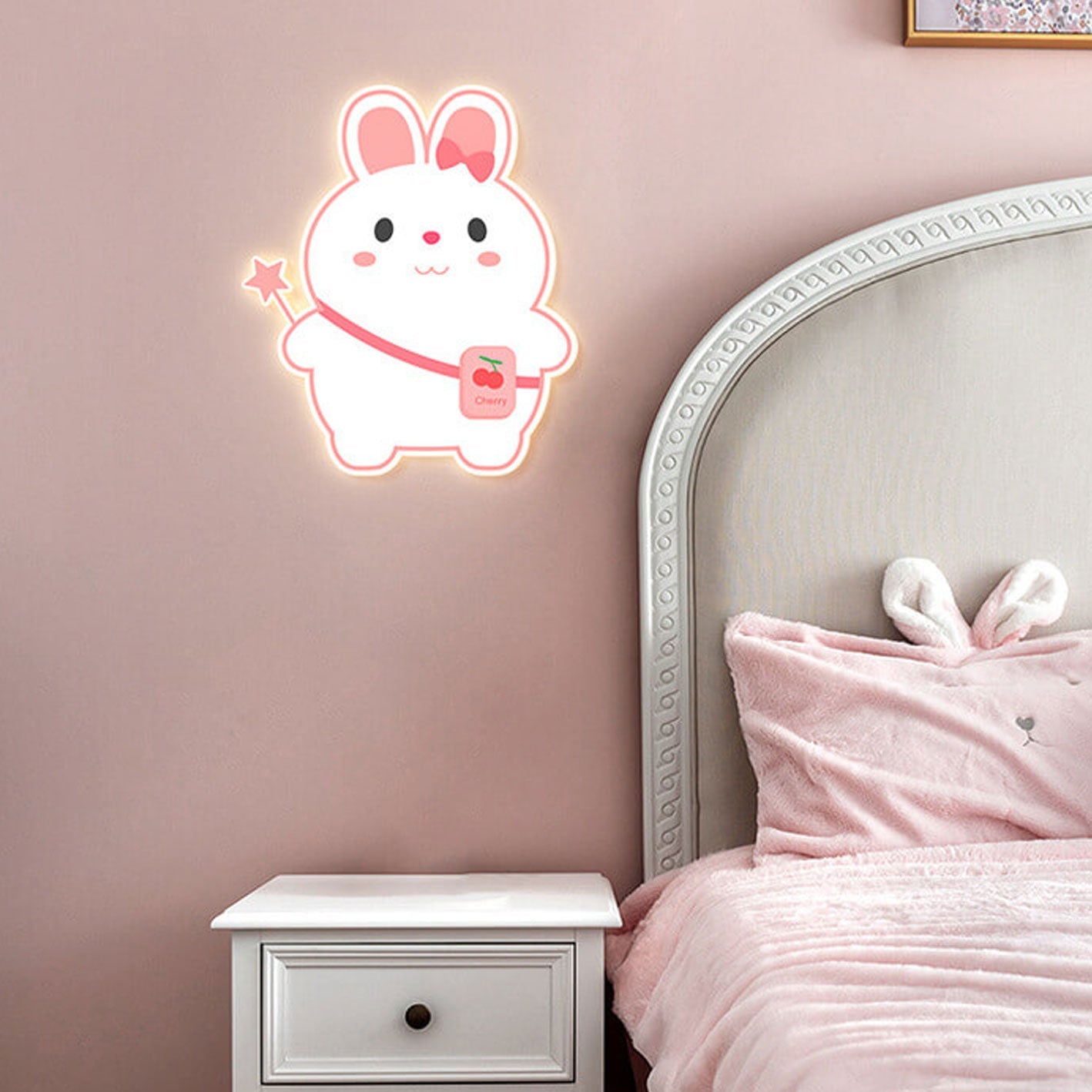 Creative Cartoon Rabbit Unicorn Kids LED Wall Sconce Lamp Night Light for Nursery Bedroom Home Decor Cute Animal Design Battery Operated Soft Glow Accent Light for Children's Room Playroom Wall Decor Gifts for Kids