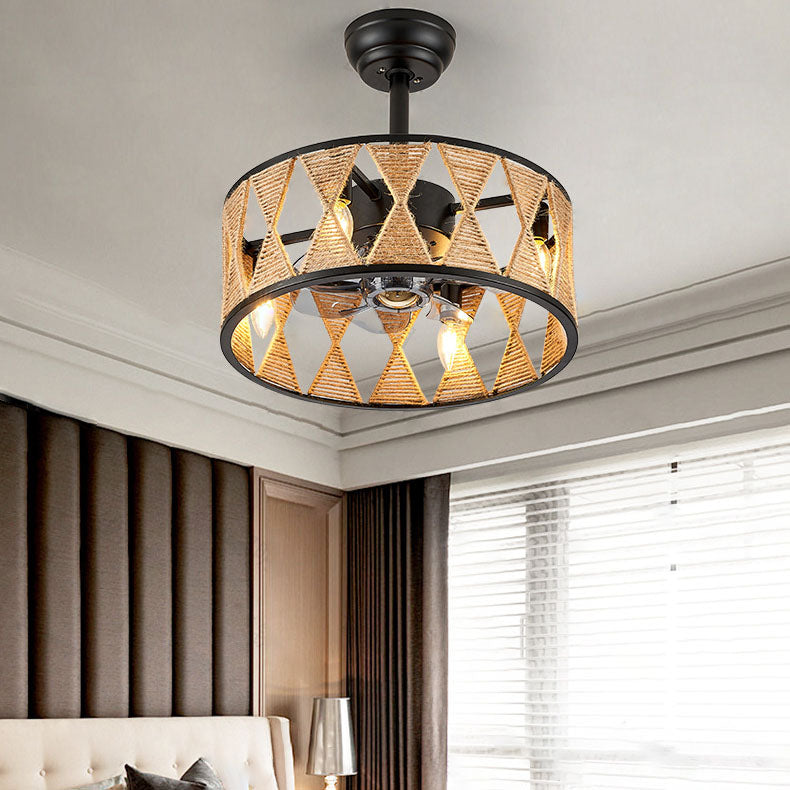 Industrial Twisted Rope Iron 4-Light Downrod Ceiling Fan Light Fixture