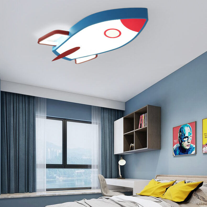 Cartoon Rocket-Shaped Aluminum LED Flush Mount Ceiling Light for Kids Room, Space-Themed Nursery Lighting, Fun Children's Bedroom Fixture, Creative Decorative Ceiling Lamp, Cute Rocket Design, Energy-Efficient LED Light, Bedroom and Playroom Decor