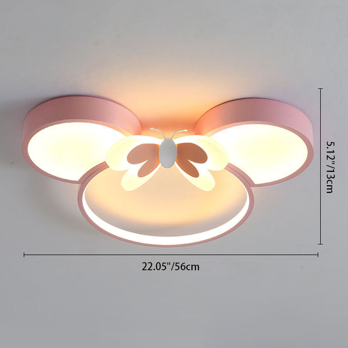 Modern Creative Minimalist Wrought Iron Cartoon Mouse LED Flush Mount Ceiling Light Kids Room Nursery Decorative Lighting Fun Cute Design Energy Efficient Ceiling Fixture Bright Kids Bedroom Illumination Stylish Home Decor Unique Animal Light Fixture Cart