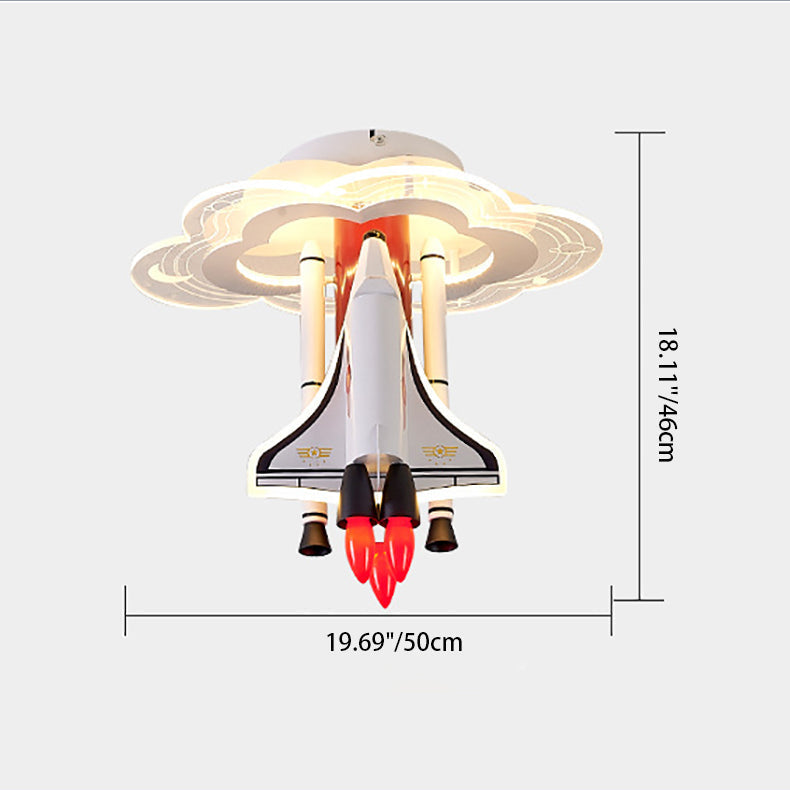 Contemporary Creative Iron Cartoon Aerospace Rocket Acrylic LED Kids Flush Mount Ceiling Light for Living Room, Playroom, Nursery, Modern Children's Lighting Fixture, Space-Themed Home Decor, Adjustable Brightness, Energy Efficient Kids Room Accessories