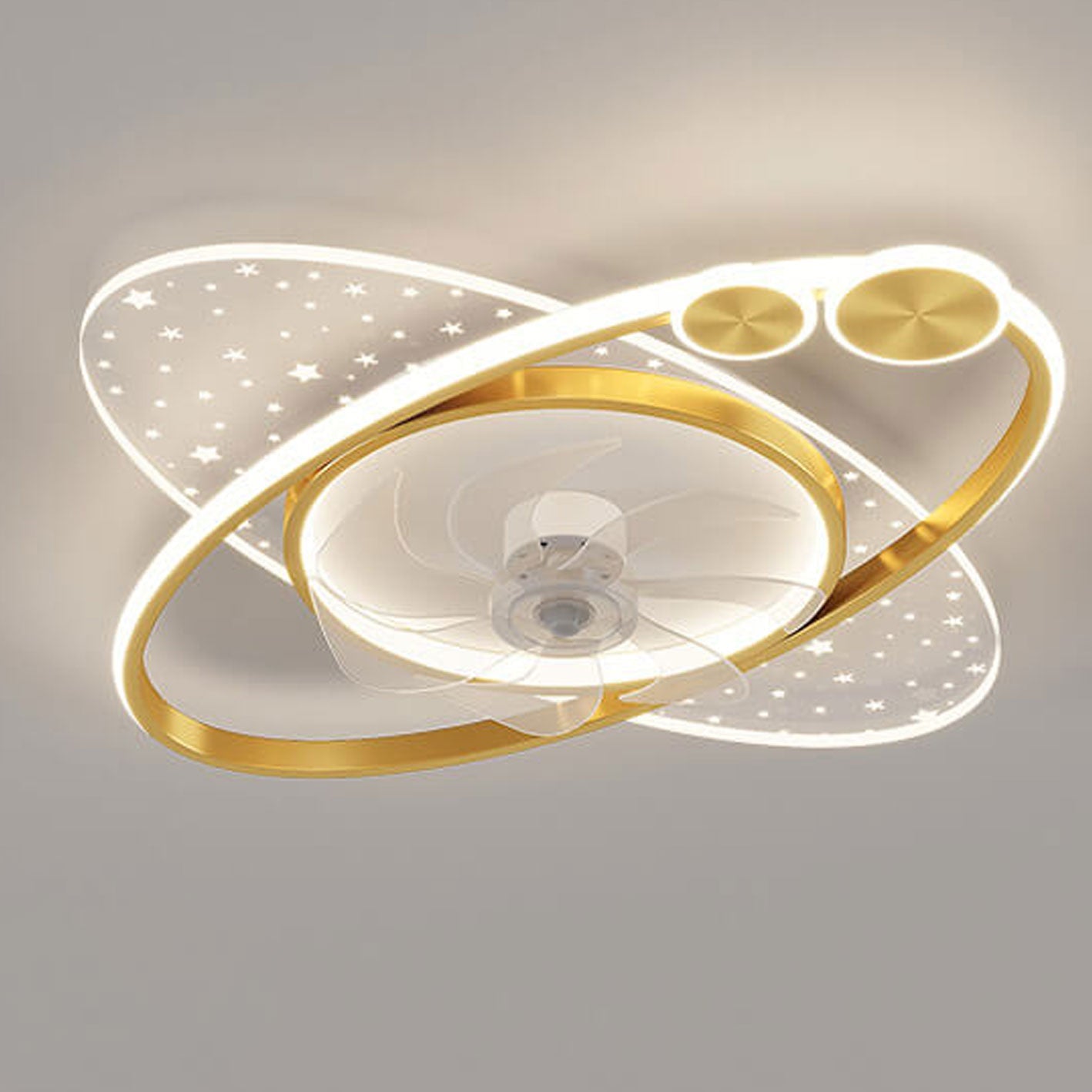 Modern LED Flush Mount Ceiling Fan Light - Creative Planet Star Effect Design, Energy Efficient, Stylish Home Lighting