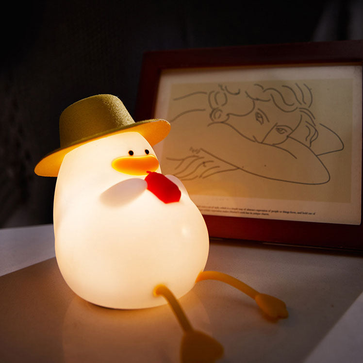Contemporary Creative Kids Cartoon Silicone Duck Pat LED Night Light Table Lamp for Bedroom, Childrens Night Light, Cute Duck Table Lamp, Soft Silicone Baby Night Light, Toddler Bedroom Decor, LED Duck Lamp, Nursery Night Light for Kids, Rechargeable Kids
