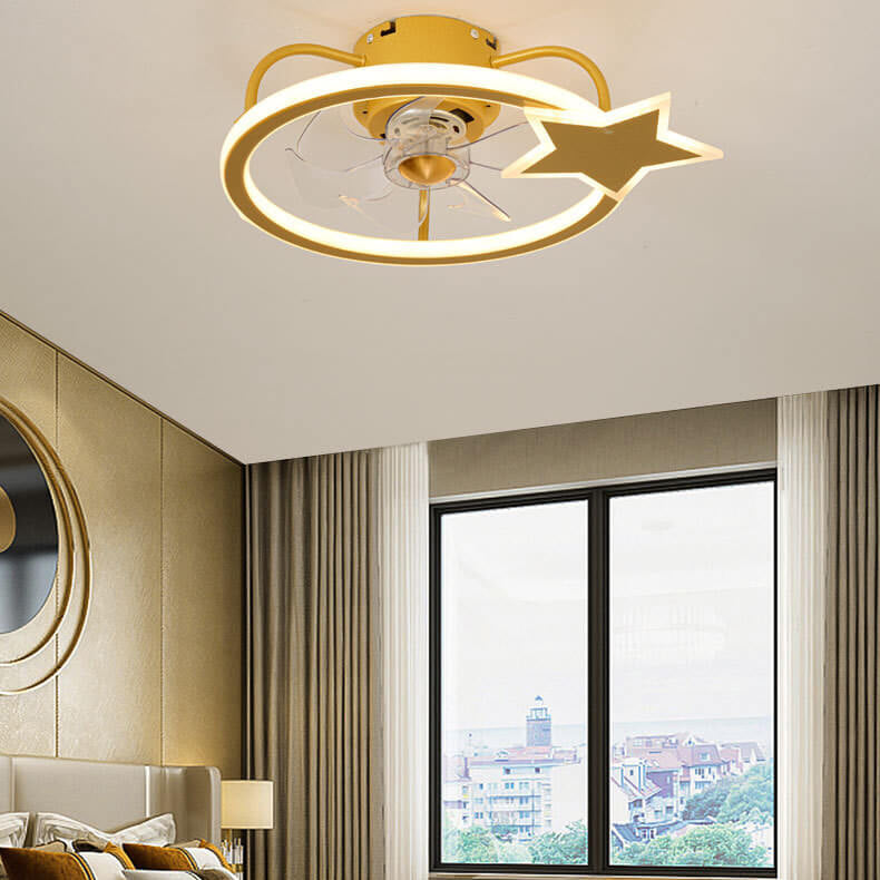 Child-Friendly Star Dolphin LED Ceiling Fan Light - Quiet Flush Mount Design