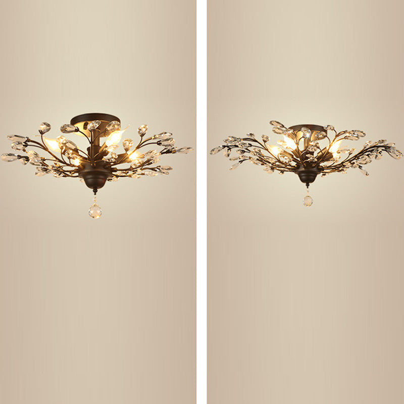 Traditional European Iron Crystal Semi-Flush Mount Ceiling Light - 4/5/6 Lights for Living Room