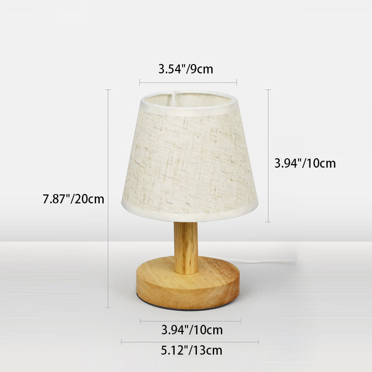 Contemporary Nordic Round Wood Fabric LED Table Lamp Bedroom Modern Lighting Decorative Nightstand Lamp Stylish Home Decor Desk Light Warm White Soft Illumination Eco-Friendly DesignEnergy-Saving Bedroom Accent Lighting