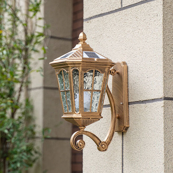 Traditional Solar Outdoor Lantern Wall Sconce - Aluminum Glass Waterproof 1-Light Patio Lamp