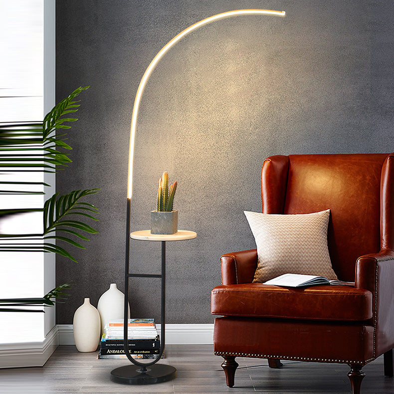 Contemporary Aluminum Strip LED Floor Lamp with Marble Base for Living Room
